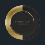Cool Gold & Black Modern Geometric Design Paper Plates<br><div class="desc">Modern black and gold geometric design with customizable wedding text template.</div>