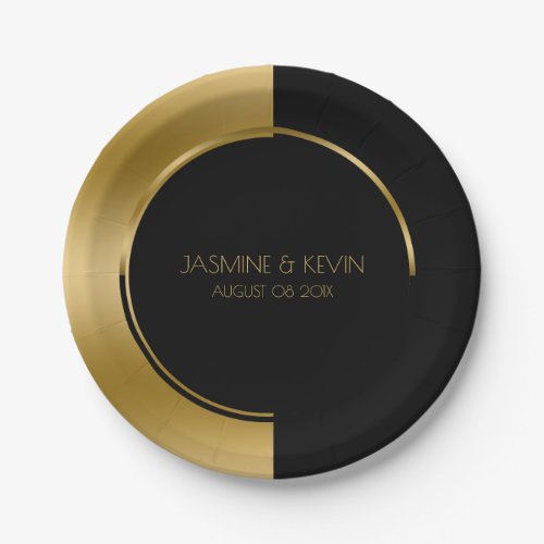 Cool Gold  Black Modern Geometric Design Paper Plates