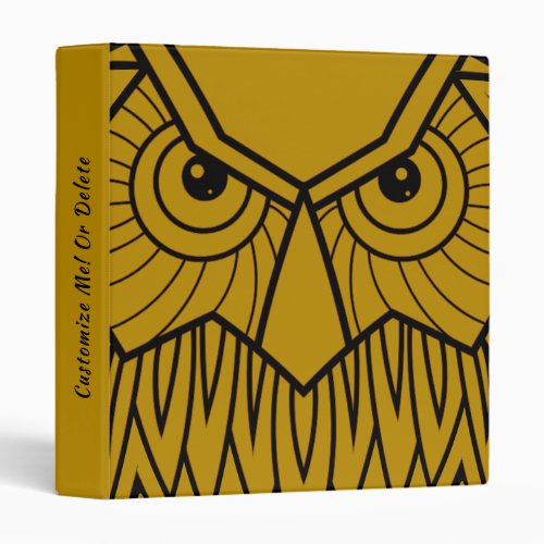 Cool Gold Black Owl Wise Bird Personalized 3 Ring Binder