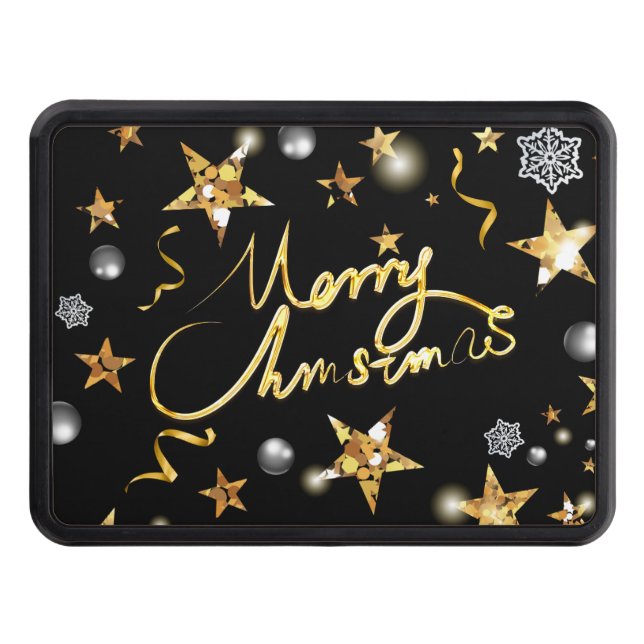 Cool Gold Black Stars Metallic Fashion Merry Xmas  Hitch Cover (Front)