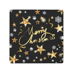 Cool Gold Black Stars Metallic Fashion Merry Xmas  Metal Print
