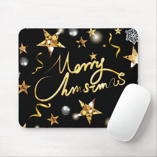 Cool Gold Black Stars Metallic Fashion Merry Xmas Mouse Pad