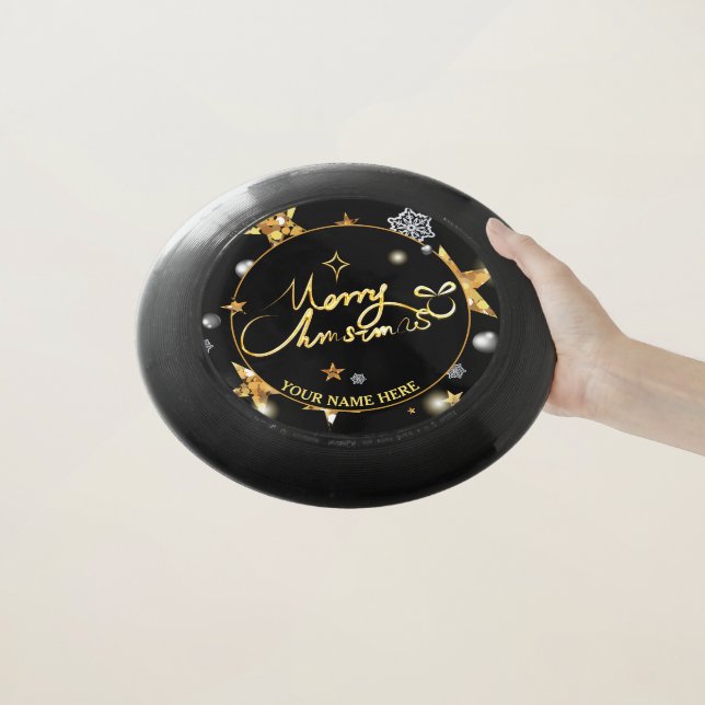 Cool Gold & Black Stars Metallic Fashion Xmas Wham-O Frisbee (In Hand)
