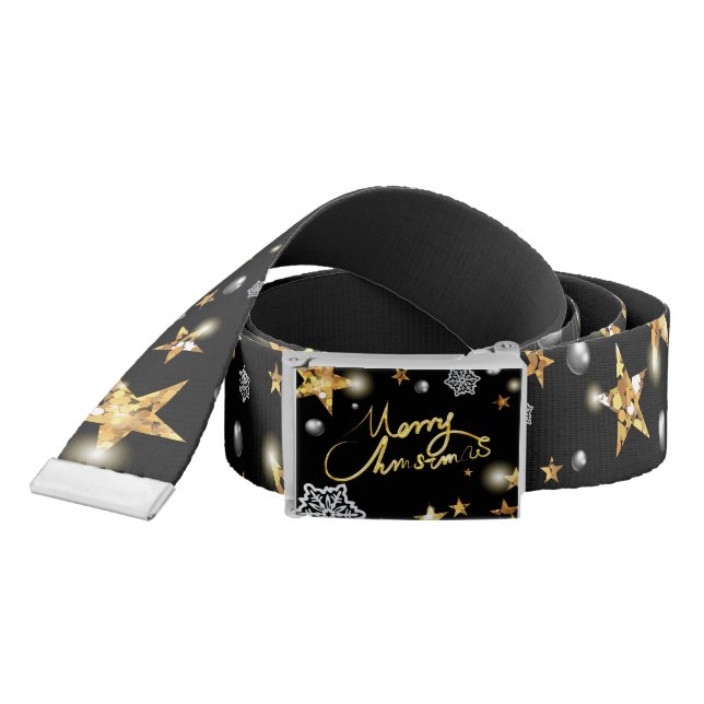 Cool Gold Black Stars Metallic Luxury Merry Xmas  Belt (Snake)