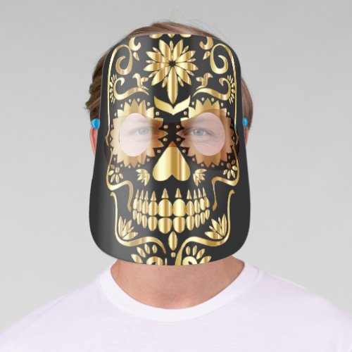 Cool Gold  Black Sugar Skull Face Shield