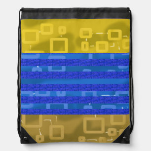 Cool Gold Blue  Geometric Lines Drawstring Bag