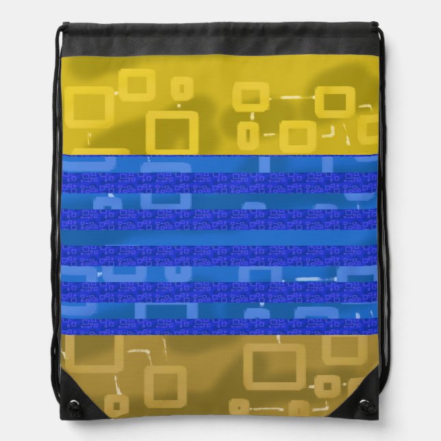 Cool Gold Blue  Geometric Lines Drawstring Bag (Front)