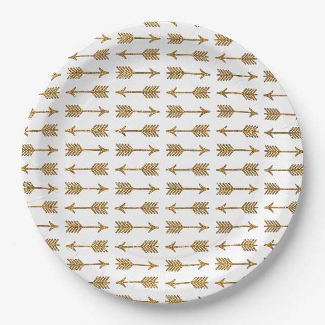 Cool Gold Brown Arrows Glitter Photo Print Paper Plates (Front)