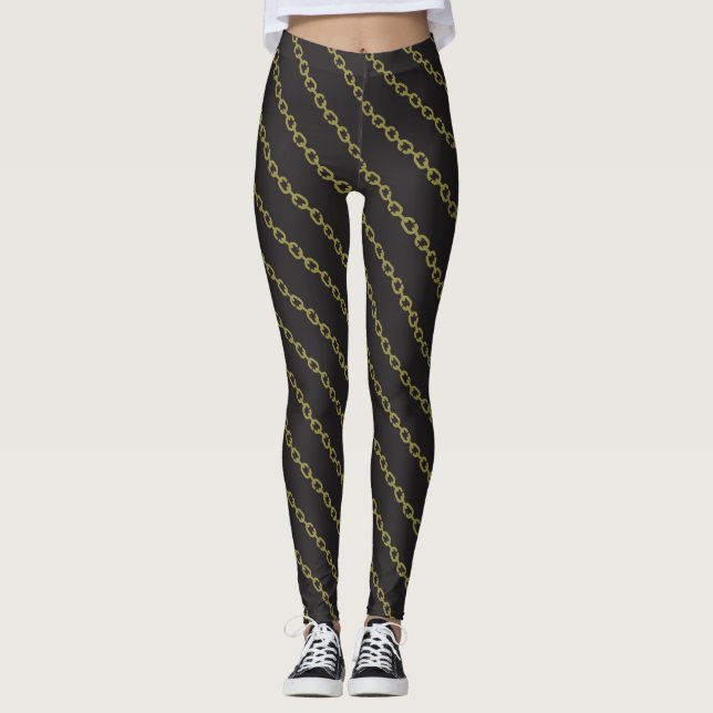 Cool Gold Chains Black Leggings (Front)