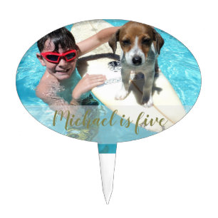 Cool Gold Customizable Number Name Birthday Photo Cake Topper