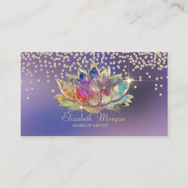 Cool Gold Diamonds Colorful Lotus Purple Business Card (Front)