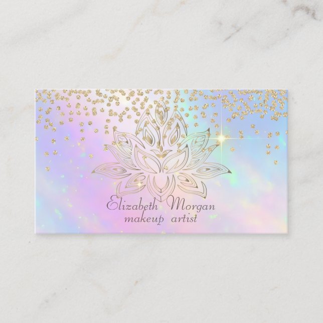Cool Gold Diamonds Lotus Colorful Holographic Business Card (Front)