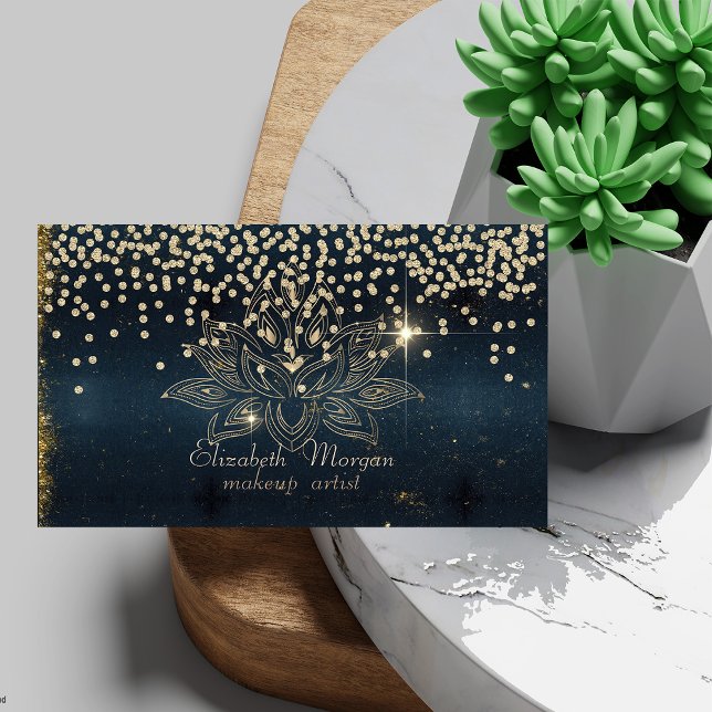 Cool Gold Diamonds Lotus Dark Blue Business Card (Creator Uploaded)