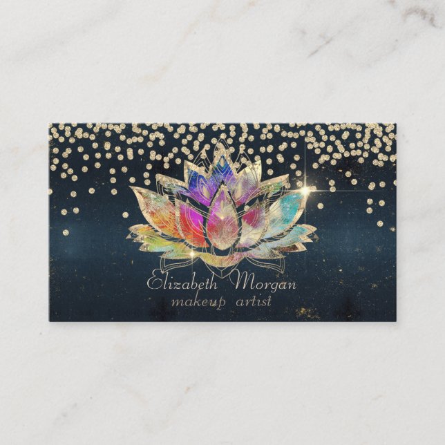 Cool Gold Diamonds Lotus Dark Business Card (Front)