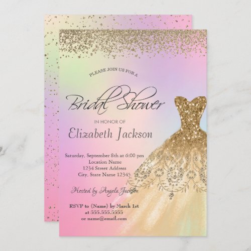 Cool Gold DressDiamonds Holographic Bridal Shower Invitation