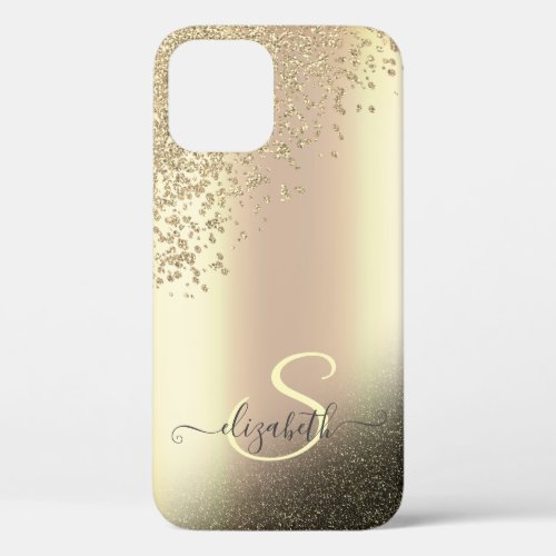Cool Gold Glitter Diamonds Monogram iPhone 12 Case