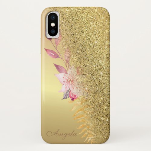 Cool Gold Glitter Ombre  Flower _ Personalized iPhone XS Case
