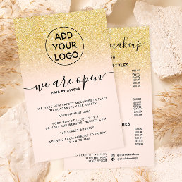 Cool gold glitter prices logo pink We&#39;re open Flyer