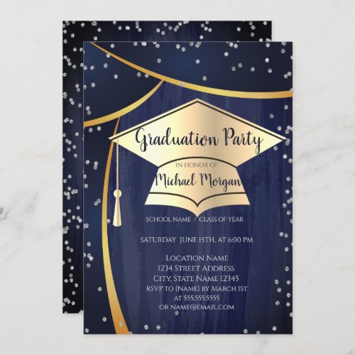 Cool Gold Graduation CapDiamonds Graduation Invitation