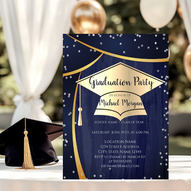 Cool Gold Graduation Cap,Diamonds Graduation Invitation (Creator Uploaded)