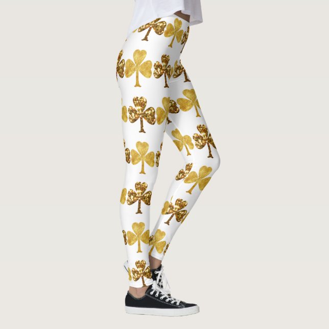 Cool Gold Irish Shamrock Clover Patricks Day  Leggings (Right)