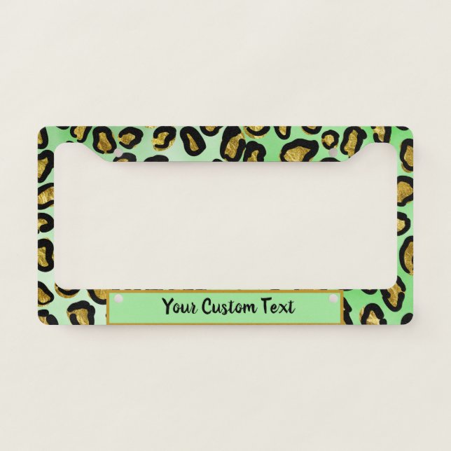 Cool Gold Leopard Animal Print Lime Green Wild  License Plate Frame (Front)