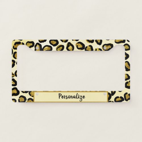 Cool Gold Leopard Animal Print  Wild Personalized License Plate Frame