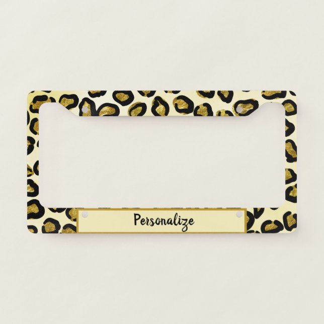 Cool Gold Leopard Animal Print  Wild Personalized License Plate Frame (Front)