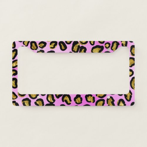 Cool Gold Leopard Print Hot Pink Girly Trendy License Plate Frame