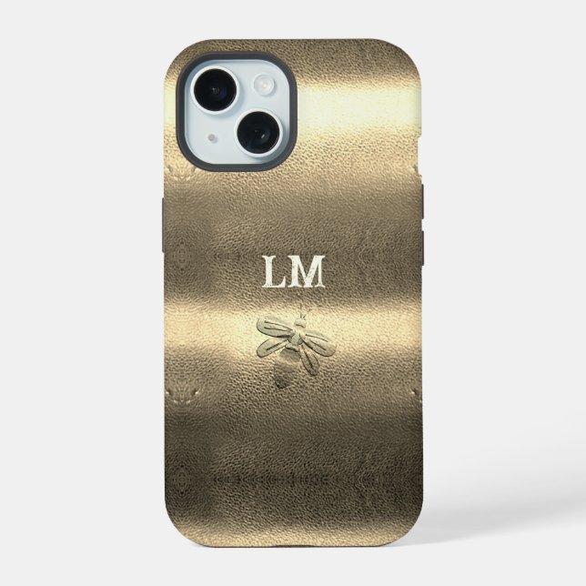 Cool Gold Look Bee Monogram Initials Iphone Case (Back)