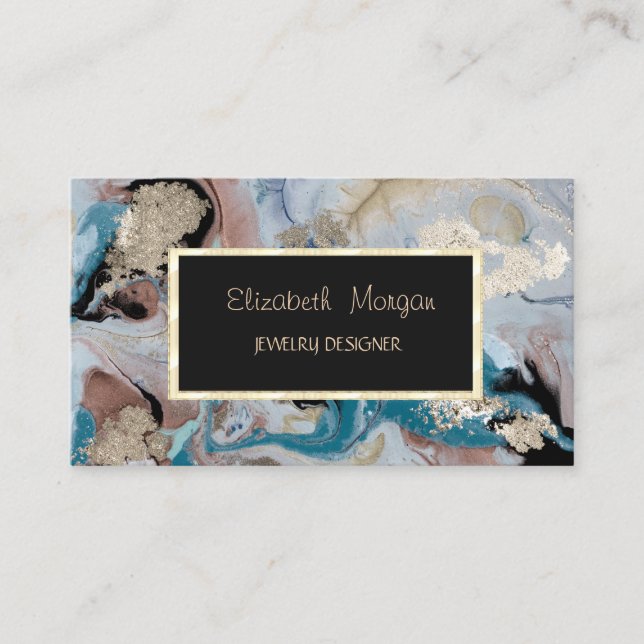 Cool Gold Marble Texture Jewelry Designer Business Card (Front)