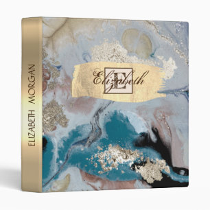 Cool Gold Marble Texture Monogram 3 Ring Binder
