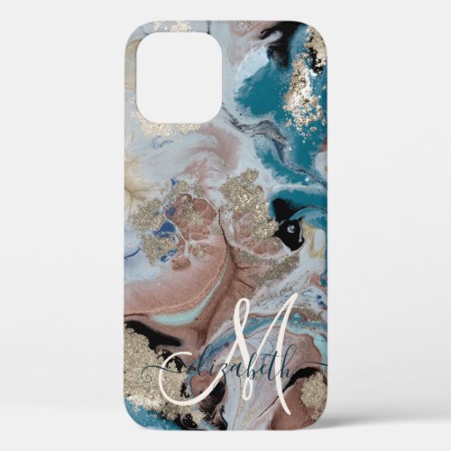 Cool Gold Marble Texture Monogram iPhone 12 Case