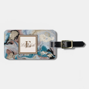 Cool Gold Marble Texture Monogram Luggage Tag