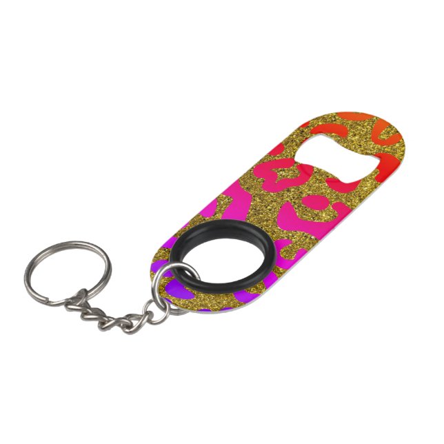 Cool Gold Pink Purple  Keychain Bottle Opener (Front Angled)