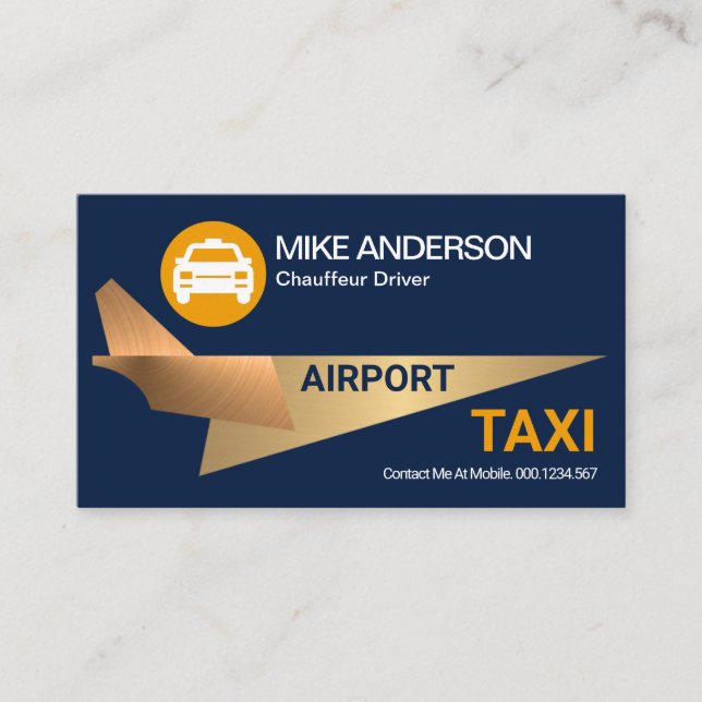Cool Gold Rocket Jet Airplane Airport Taxi Driver Business Card (Front)
