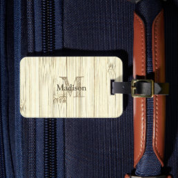 Cool gold sepia bamboo wood print Monogram Luggage Tag