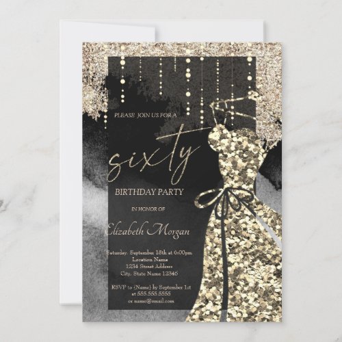Cool Gold Sequins Dress 60th Birthday  Invitation