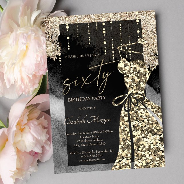 Cool Gold Sequins Dress 60th Birthday  Invitation (Creator Uploaded)