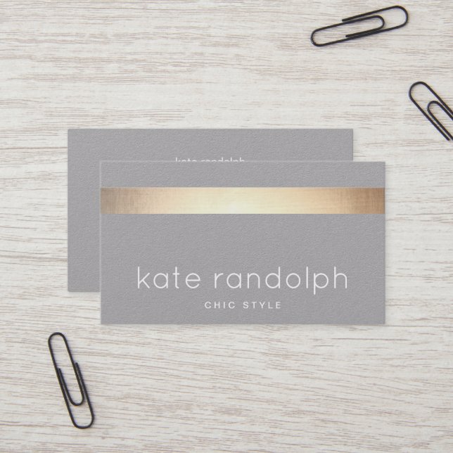 Cool Gold Striped Gray Grey Business Card (Front/Back In Situ)