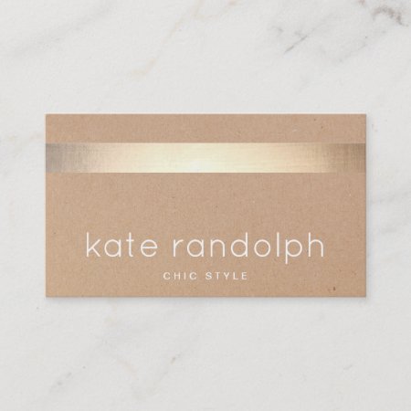 Cool Gold Striped Kraft Tan Cardboard Business Card