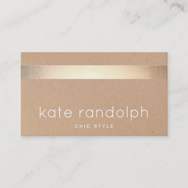 Cool Gold Striped Kraft Tan Cardboard Business Card (Front)