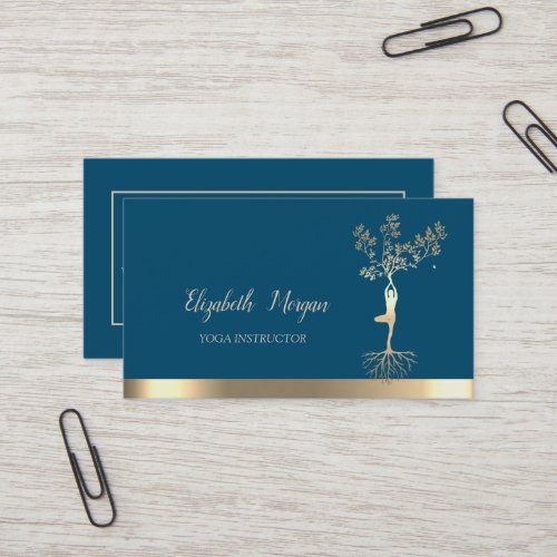 Cool Gold Tree Women Silhouette Yoga Instructor Business Card