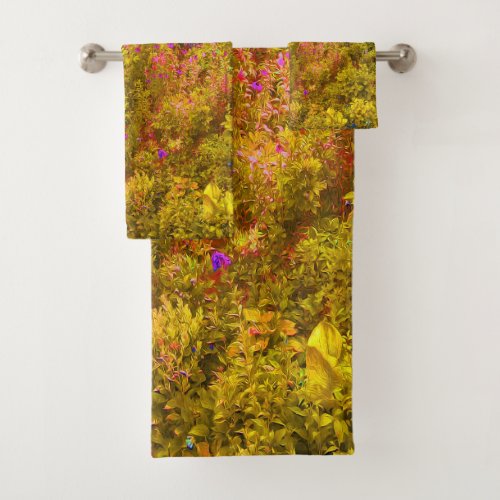 Cool Golden Panoramic Garden Flowers View Bath Towel Set