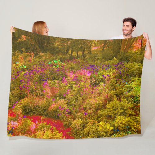 Cool Golden Panoramic Garden Flowers View Fleece Blanket