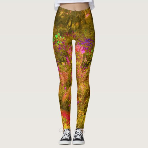 Cool Golden Panoramic Garden Flowers View Leggings