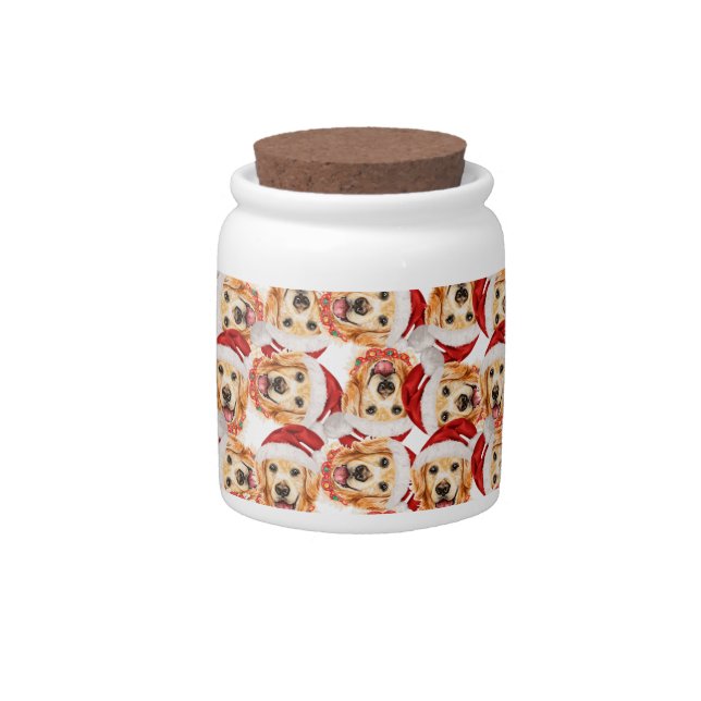 Cool Golden Retriever Christmas Pattern Candy Jar (Front)
