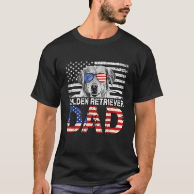Cool Golden Retriever Dad USA Flag Patriotic Fathe T-Shirt
