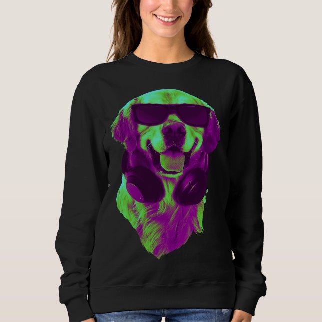 Cool Golden Retriever DJ with Headphones & Sunglas Sweatshirt (Front)