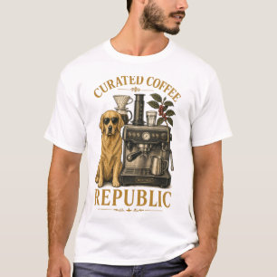 Cool Golden Retriever Dog Barista Coffee Lover Vin T-Shirt